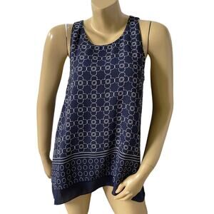 Max Studio Womens Medium Sleeveless Lined Retro Geo Print Tank Top Navy